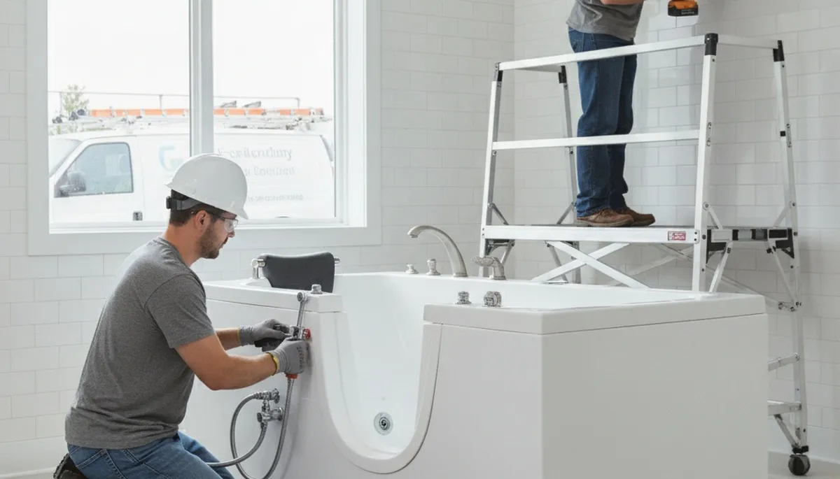 Berkeley, CA plumber installing a walk-in tub for safer bathing in an older home