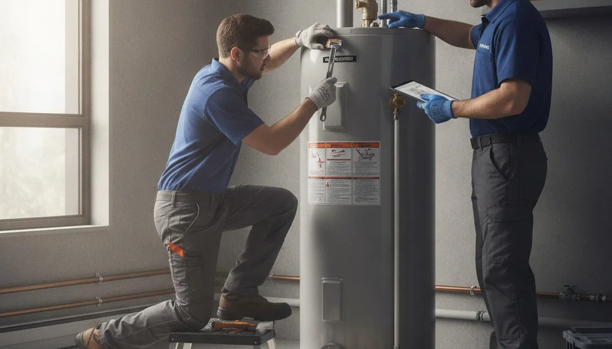 Berkeley, CA plumber repairing a water heater for a home service call